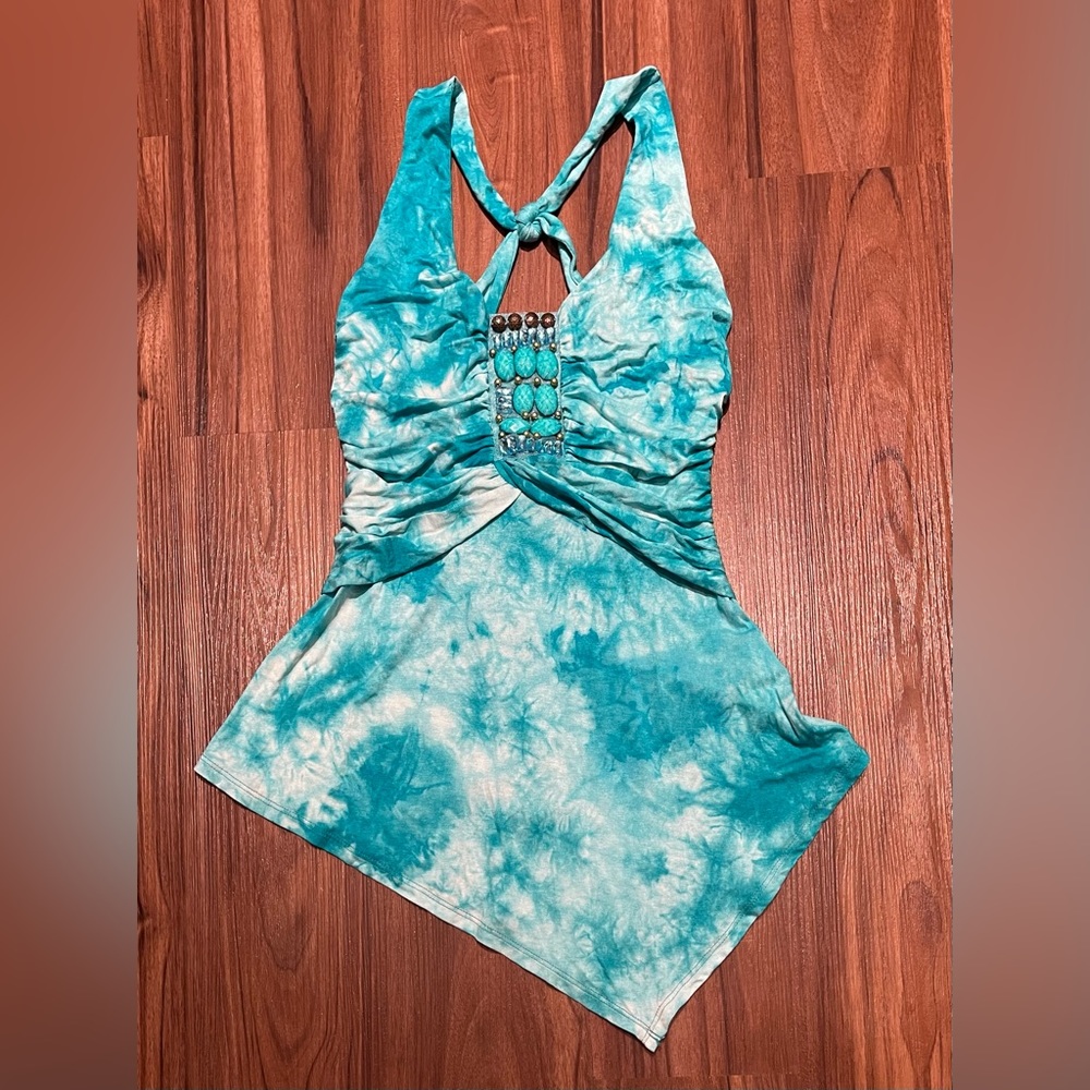 New Venus Teal Tie-Dye Embellished Shirt / Tank Top - XS